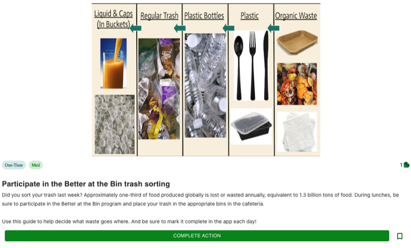 Better at the Bin trash sorting action in the GetGreen app showing composting categories.