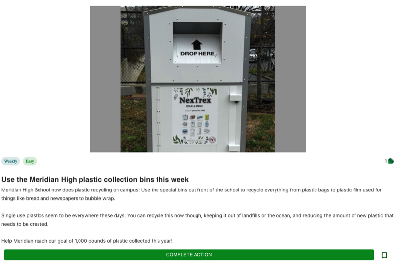 GetGreen action: Use the Meridian High plastic collection bins this week.