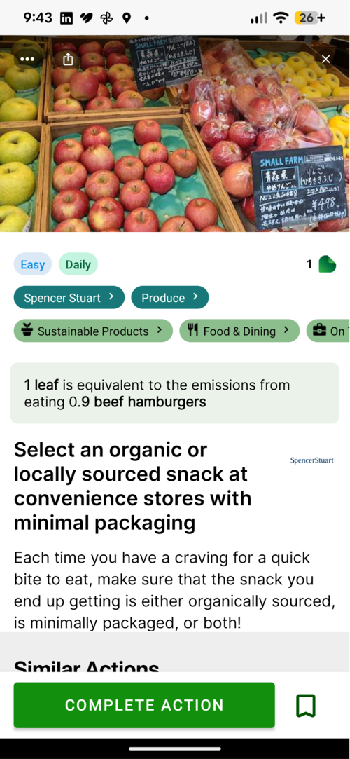 Organic snack action tagged for Spencer Stuart in the GetGreen app.