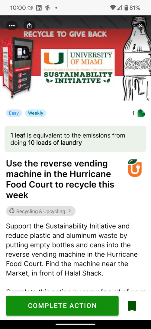 Reverse vending machine recycling action at the Hurricane Food Court.