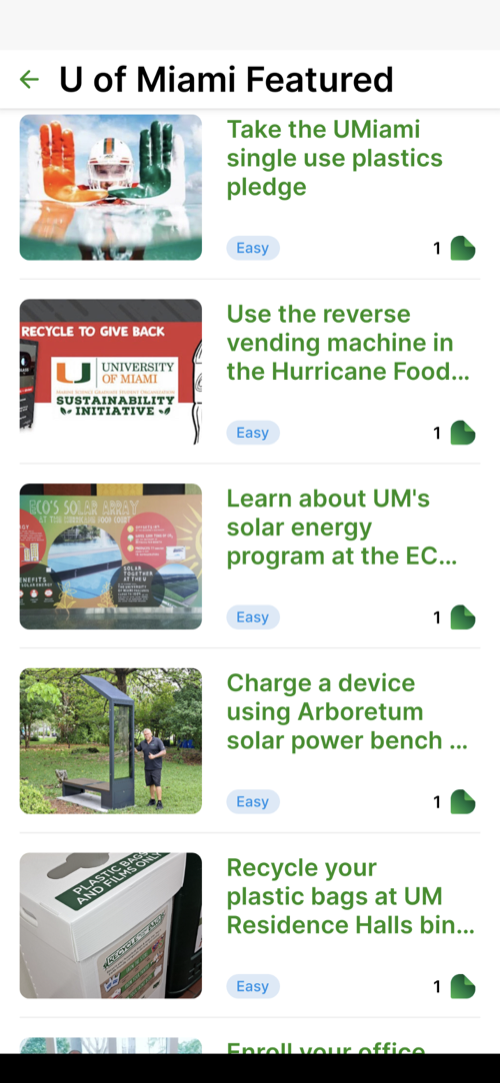 University of Miami featured sustainability actions in the GetGreen app.